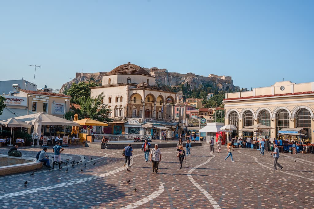 Monastiraki Square is the major metro station in Athens.