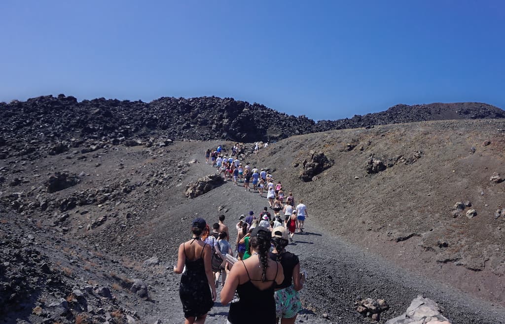 Santorini volcano tours often include the hike to the top pf the volcano crater. 