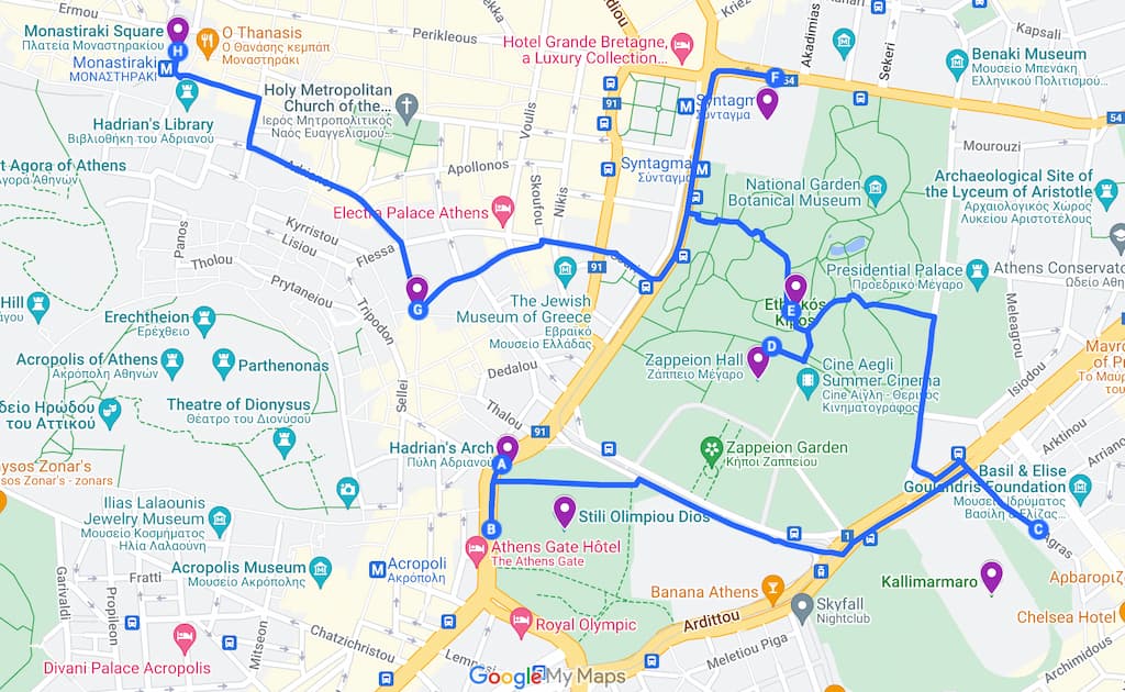 2/ 4 Days In Athens Itinerary Map